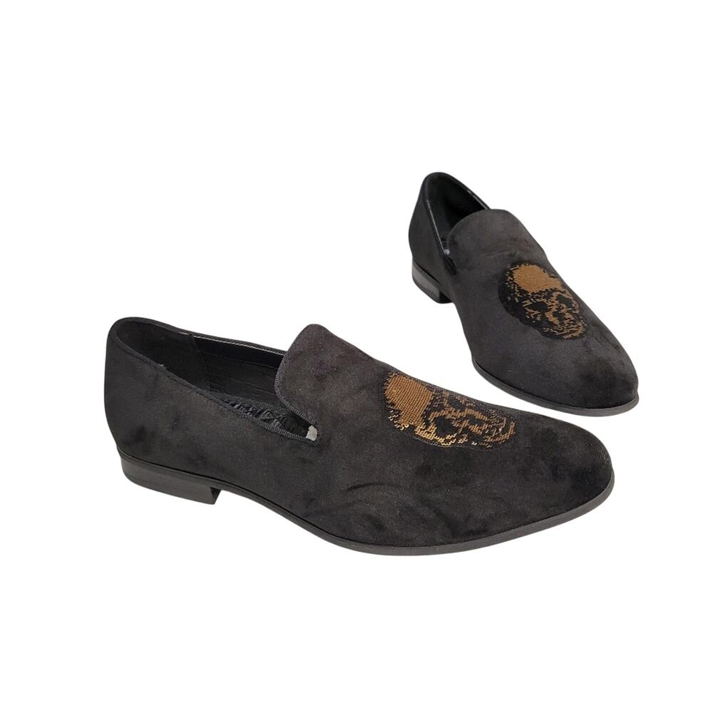 INC International Concepts Nova Velvet Loafer Slipper Shoes Skull Embellished